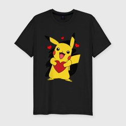 Мужская футболка хлопок Slim Пикачу и сердечко Pokenon Pikachu love