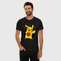 Мужская футболка хлопок Slim Пикачу и сердечко Pokenon Pikachu love - фото 2