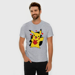 Мужская футболка хлопок Slim Пикачу и сердечко Pokenon Pikachu love - фото 2