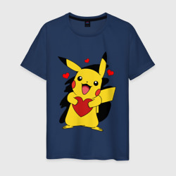 Мужская футболка хлопок Пикачу и сердечко Pokenon Pikachu love