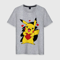 Мужская футболка хлопок Пикачу и сердечко Pokenon Pikachu love