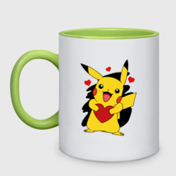 Кружка двухцветная Пикачу и сердечко Pokenon Pikachu love