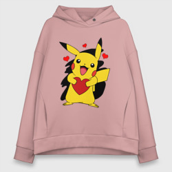 Женское худи Oversize хлопок Пикачу и сердечко Pokenon Pikachu love