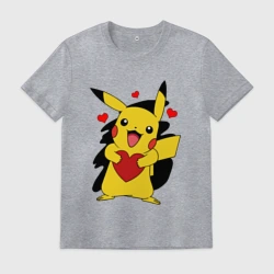 Мужская футболка хлопок Пикачу и сердечко Pokenon Pikachu love