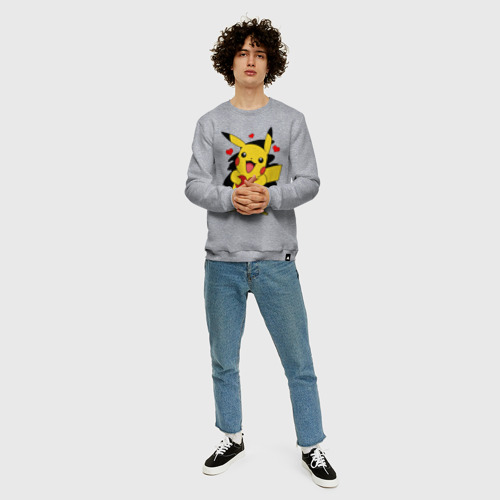 Мужской свитшот хлопок Пикачу и сердечко Pokenon Pikachu love, цвет меланж - фото 5