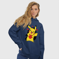 Женское худи Oversize хлопок Пикачу и сердечко Pokenon Pikachu love - фото 2