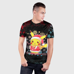 Мужская футболка 3D Slim Merry christmas Пикачу 2022 Покемоны - фото 2