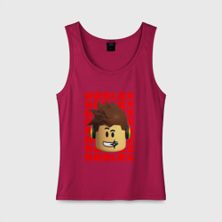 Женская майка хлопок Roblox red logo Lego face