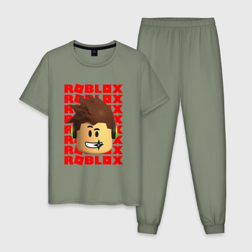 Мужская пижама хлопок Roblox red logo Lego face