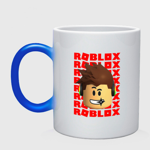 Кружка хамелеон Roblox red logo Lego face, цвет белый + синий