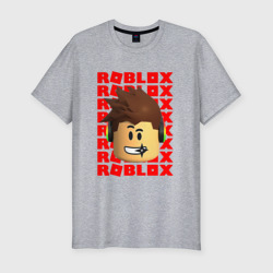 Мужская футболка хлопок Slim Roblox red logo Lego face