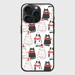 Чехол силиконовый для Apple iPhone 15 Pro Мax матовый Новогодние котики ёлочки паттерн