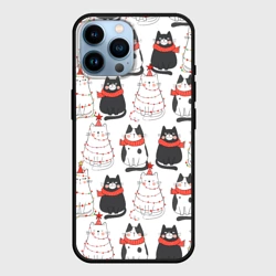Чехол для iPhone 14 Pro Max Новогодние котики ёлочки паттерн