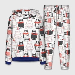 Женский костюм с толстовкой 3D Новогодние котики ёлочки паттерн