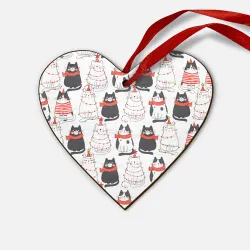 Деревянная игрушка Сердце Новогодние котики ёлочки паттерн