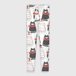 Леггинсы 3D Новогодние котики ёлочки паттерн