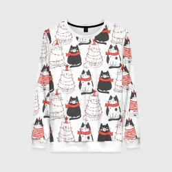 Женский свитшот 3D Новогодние котики ёлочки паттерн