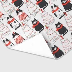 Бумага для упаковки 3D Новогодние котики ёлочки паттерн - фото 2