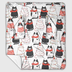 Плед с рукавами Новогодние котики ёлочки паттерн