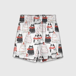 Детские спортивные шорты 3D Новогодние котики ёлочки паттерн