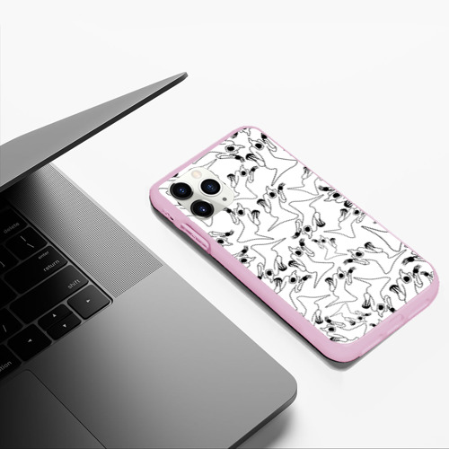 Чехол для iPhone 11 Pro Max матовый Kizaru haunted ghost паттерн чёрно белый, цвет розовый - фото 5
