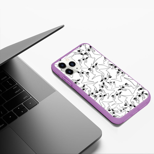 Чехол для iPhone 11 Pro Max матовый Kizaru haunted ghost паттерн чёрно белый, цвет фиолетовый - фото 5