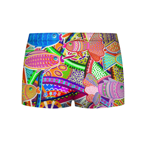 Мужские трусы 3D Разноцветные яркие рыбки на абстрактном цветном фоне, цвет 3D печать - фото 2