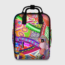Женский рюкзак 3D Разноцветные яркие рыбки на абстрактном цветном фоне