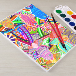 Альбом для рисования Разноцветные яркие рыбки на абстрактном цветном фоне - фото 2