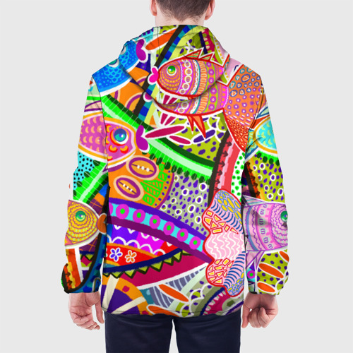 Мужская куртка 3D Разноцветные яркие рыбки на абстрактном цветном фоне, цвет 3D печать - фото 5