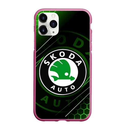 Чехол для iPhone 11 Pro Max матовый Skoda sport Шкода спорт линии lines, цвет малиновый