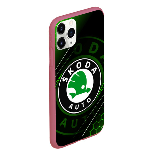 Чехол для iPhone 11 Pro Max матовый Skoda sport Шкода спорт линии lines, цвет малиновый - фото 3