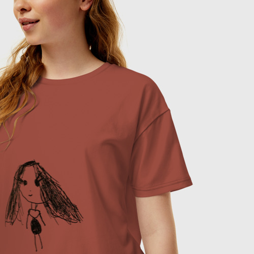 Женская футболка хлопок Oversize Прикольная девочка, цвет кирпичный - фото 3