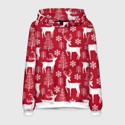 Мужская толстовка 3D Новогодние олени, елки и снежинки