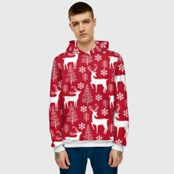 Мужская толстовка 3D Новогодние олени, елки и снежинки - фото 2