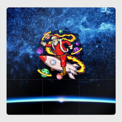 Магнитный плакат 3Х3 Санта хипстер в очках на ракете в космосе с планетами