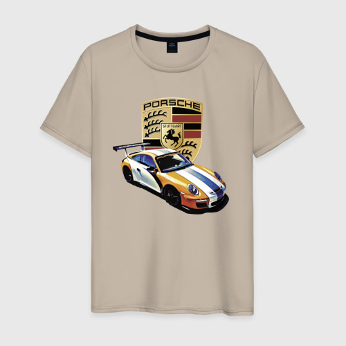 Мужская футболка хлопок Porsche 911 Carrera 4S, цвет миндальный