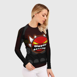 Женский рашгард 3D Geometry Dash purple demon face - фото 2