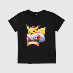 Детская футболка хлопок Новогодний Пикачу Санта Клаус