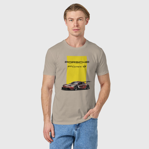 Мужская футболка хлопок Porsche Carrera 4S motorsport, цвет миндальный - фото 3