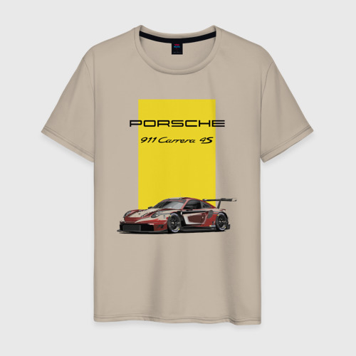 Мужская футболка хлопок Porsche Carrera 4S motorsport, цвет миндальный