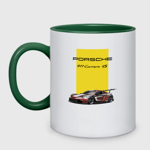 Кружка двухцветная с принтом Porsche Carrera 4S motorsport, вид спереди #2
