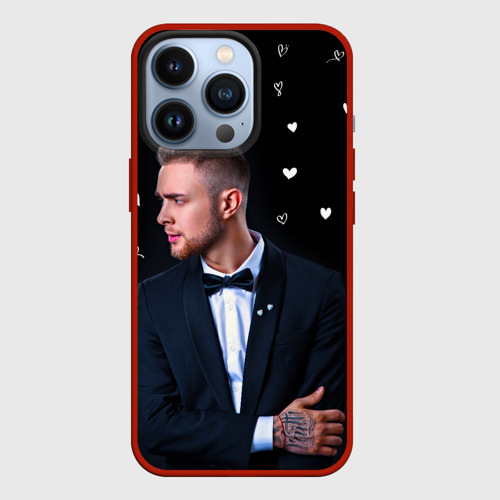 Чехол для iPhone 13 Pro Егор Крид и сердца, цвет красный