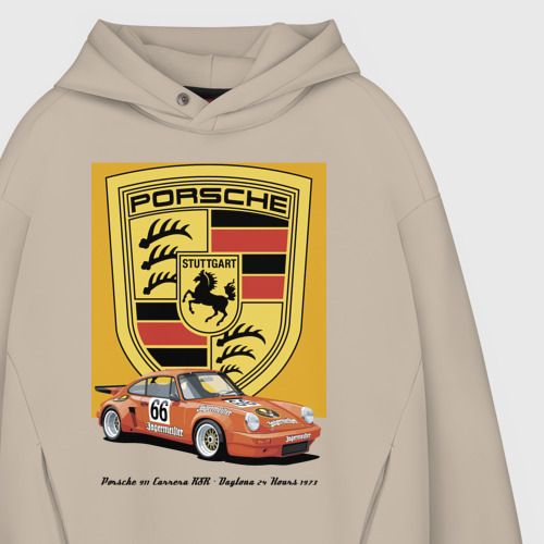 Мужское худи Oversize хлопок Porsche 911 Carrera RSR - Daytona 24 Hours 1973, цвет миндальный - фото 4