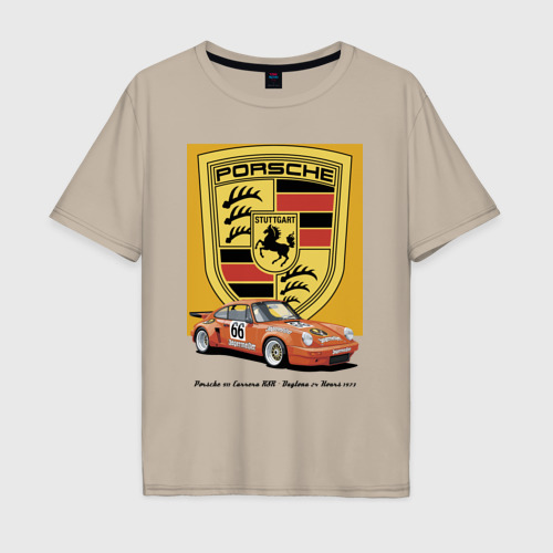 Мужская футболка хлопок Oversize Porsche 911 Carrera RSR - Daytona 24 Hours 1973, цвет миндальный