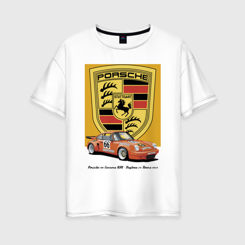 Женская футболка хлопок Oversize Porsche 911 Carrera RSR - Daytona 24 Hours 1973, цвет белый