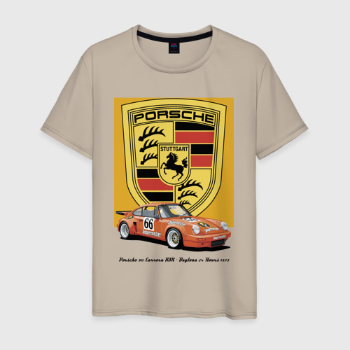 Мужская футболка хлопок Porsche 911 Carrera RSR - Daytona 24 Hours 1973, цвет миндальный