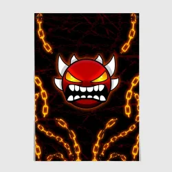 Постер Geometry Dash демон в цепях огонь