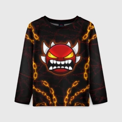 Детский лонгслив 3D Geometry Dash демон в цепях огонь