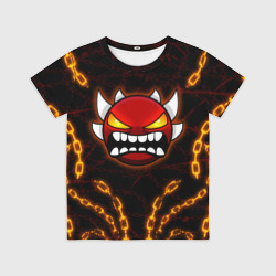 Детская футболка 3D Geometry Dash демон в цепях огонь
